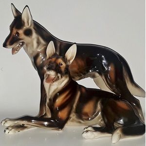 Keramos Pair of German Shepherds Figurine